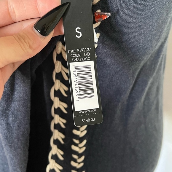 NIC + ZOE dark indigo double tie long sleeve top Blue/White New size small - Picture 7 of 10